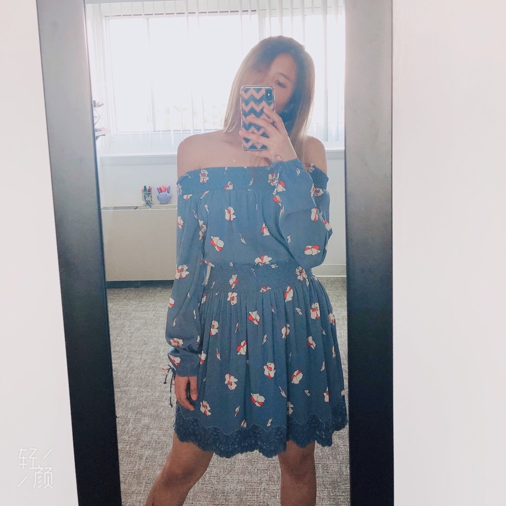 🆕A&F Blue Floral Off The Shoulder Dress